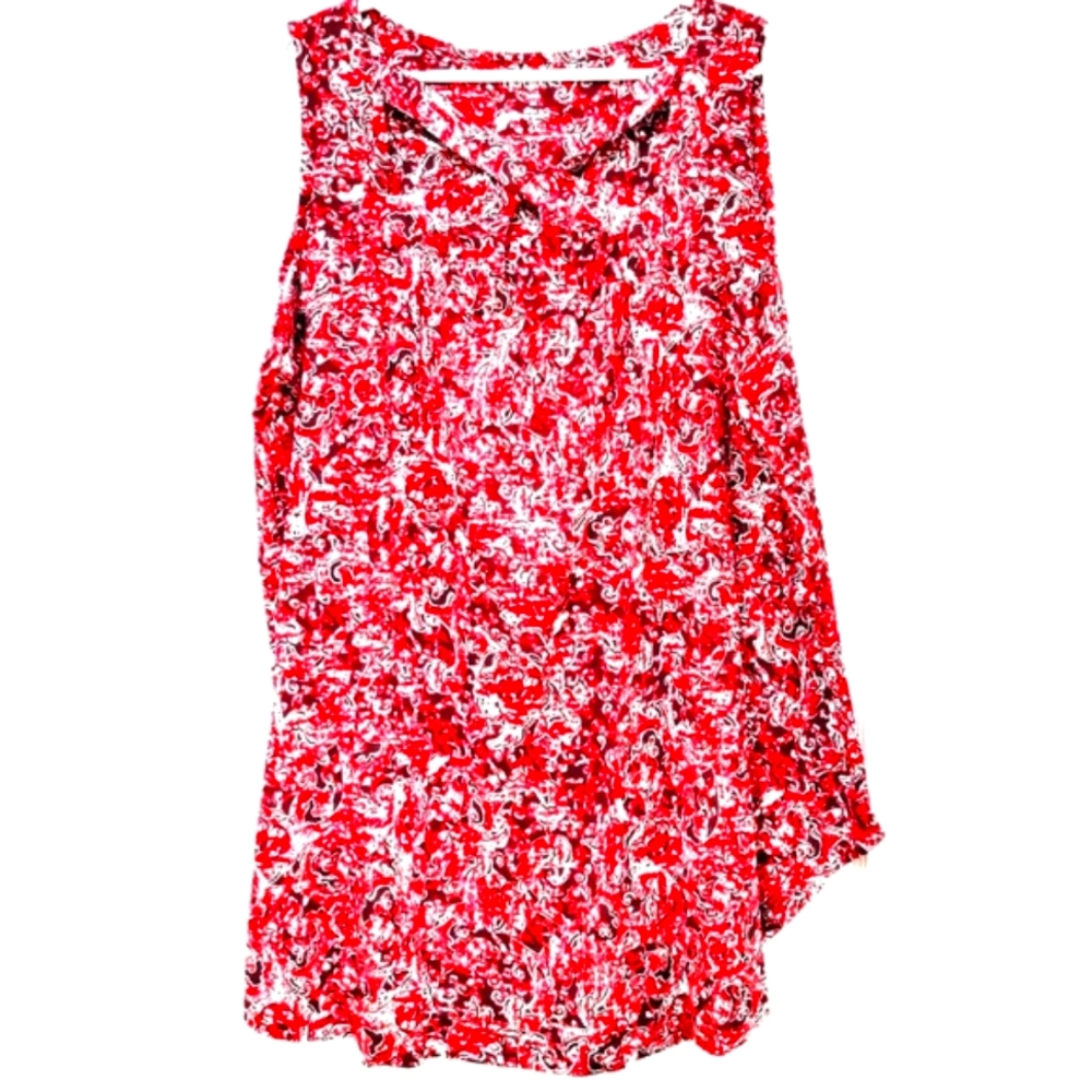``T25681 Roaman's Red & White Print Tunic (Sleeveless)